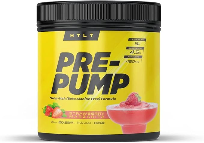 Pre-Pump by HTLT | Stim-Free Pre Workout Powder for Men & Women | Nitric Oxide Booster with 9g L-Citrulline, 450mg Alpha-GPC, & 1500mg Nitrosigine | 40 Servings, (Strawberry Margarita)