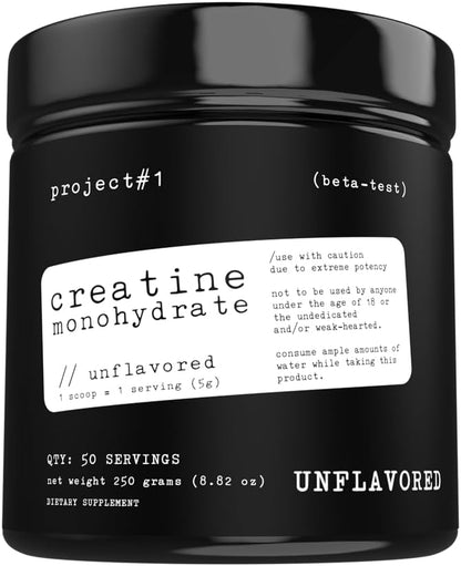 Project #1 Creatine Monohydrate Powder – Premium Performance & Recovery Supplement for Men & Women - Muscle Builder & Strength Enhancer - Unflavored - 5000mg per Serving - 50 Servings