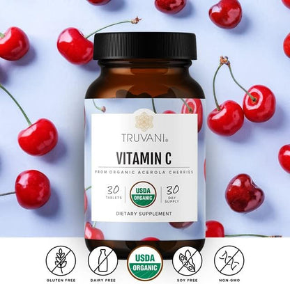 Truvani Vitamin C | USDA Organic | High Absorption, Antioxidant Supplement, Higher Bioavailability Immune System Support | Made with Real Food | 30 Servings