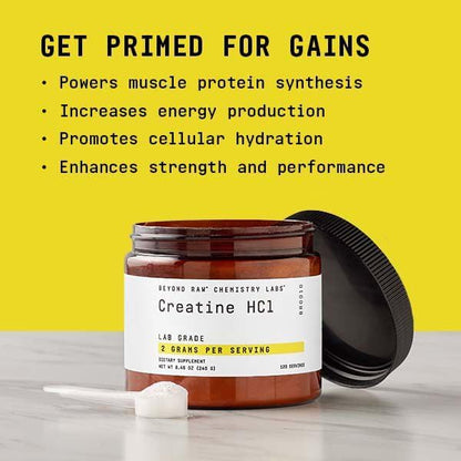 BEYOND RAW Creatine HCl Powder for Men and Women | Muscle Strength, Energy Production, Cognitive Support, Cellular Hydration | Science-Backed, Lab Grade Formula | 60 Servings