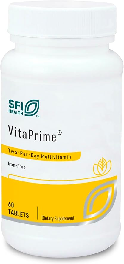 Klaire Labs Vitaprime - Twice Daily Iron-Free Multivitamin & Mineral with Metafolin Folate (60 Tablets)