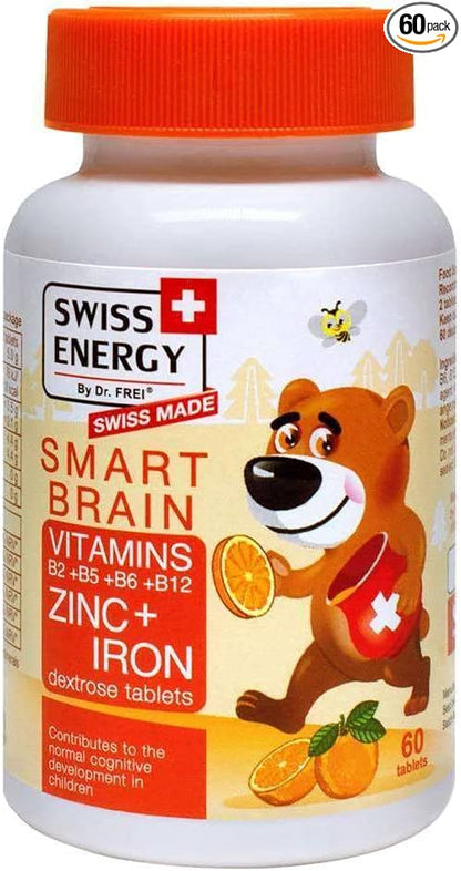 Smart Brain, Kids Vitamin B Complex + zinc and Iron, 60 Tablets Dextrose