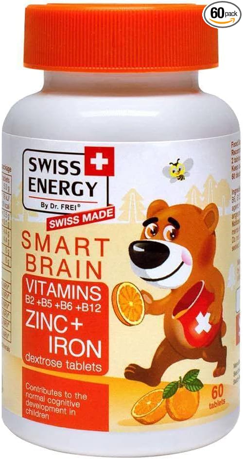 Smart Brain, Kids Vitamin B Complex + zinc and Iron, 60 Tablets Dextrose