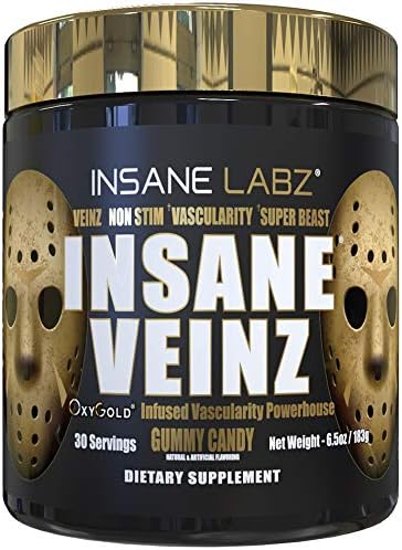 Insane Labz Psychotic Gold and Insane Veinz Gold Pre Workout Nitric Oxide Booster Stack, Increase Muscle Mass, Vascularity, Strength, Energy, Focus, Gummy Candy