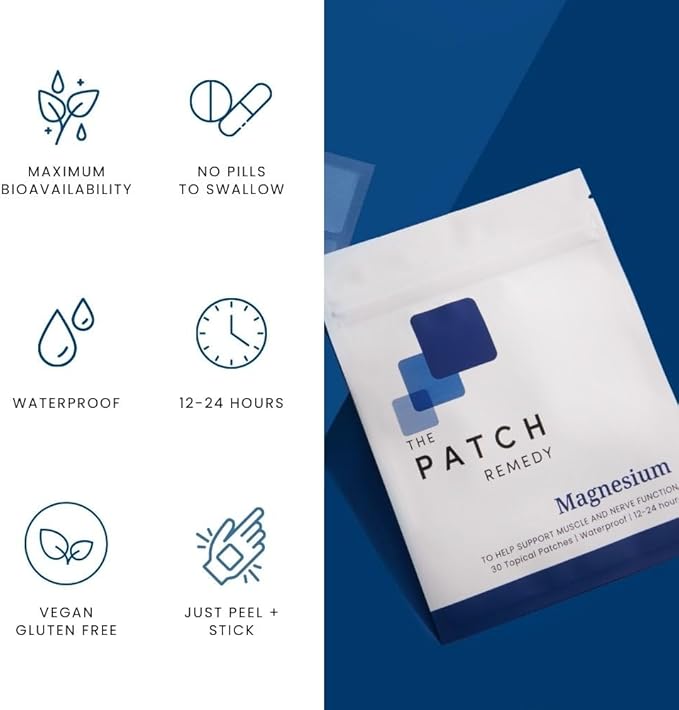 The Patch Remedy Magnesium Patches Transdermal - (30 Day Supply) Topical Magnesium Glycinate Patch for Women & Men, Muscle Cramps, Sleep & Relaxation Support