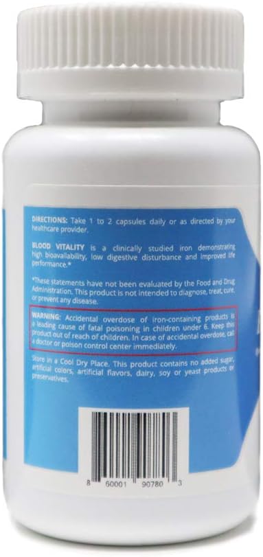 Dr. Wholeness Blood Vitality - Daily Iron Supplement and Multivitamin - Boost Ferritin and Energy, Most Effective Iron Supplement, High Potency, Non Constipating, No Nausea, and Bioavailable - 30 Caps