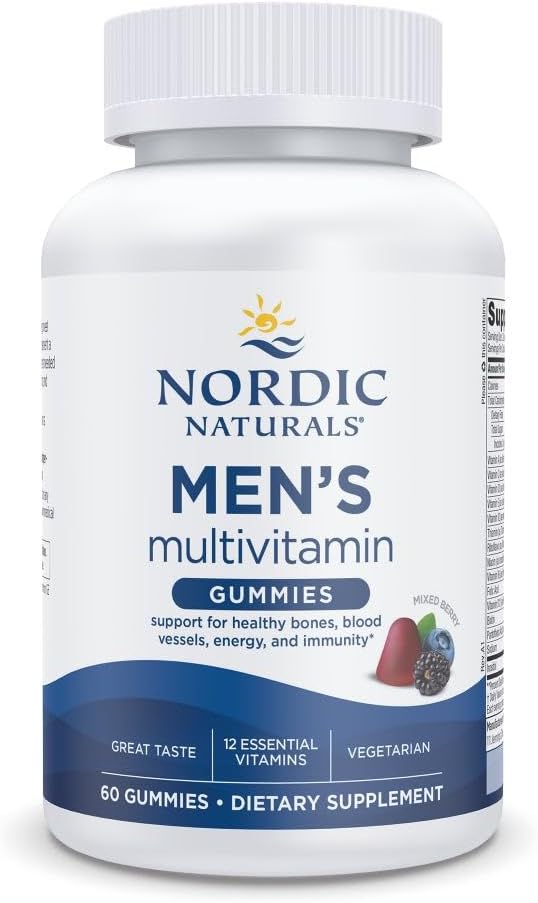Nordic Naturals Men's Multivitamin Gummies, Mixed Berry - 60 Gummies - Support for Healthy Bones, Blood Vessels, Energy & Immunity - Non-GMO, Vegetarian - 30 Servings