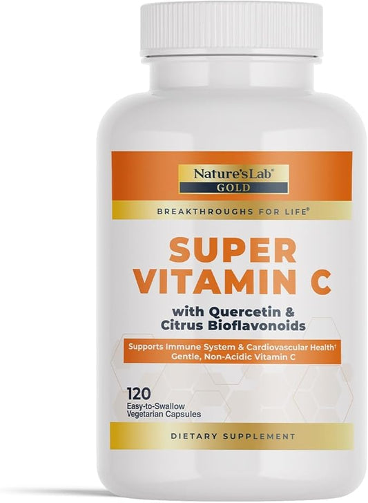 Nature’s Lab Gold Super Vitamin C 1000mg – Immune System Support – Contains Bioflavonoids Complex & Quercetin – Non-Acidic, Non-GMO, Gluten Free, Vegan – 120 Capsules (2 Month Supply)