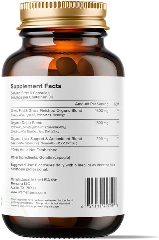 Heavy Metal Detox Supplement, Kidney, Liver Cleanse Detox & Repair Capsules, 180 Capsules - 30 Servings