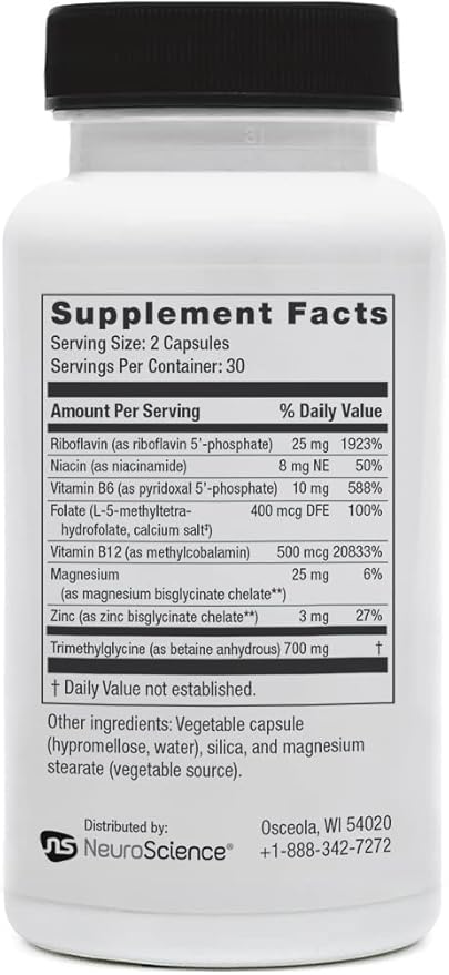 NeuroScience Methyl Folate Supplement for Men, Women & Kids - Methyl FMT Brain Supplement for Immune Support & Adrenal Health - Aid Comfortable Methylation Support - Vitamin B6 & More (60 Capsules)