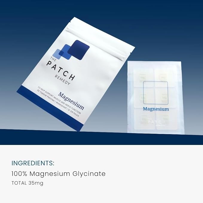 The Patch Remedy Magnesium Patches Transdermal - (30 Day Supply) Topical Magnesium Glycinate Patch for Women & Men, Muscle Cramps, Sleep & Relaxation Support