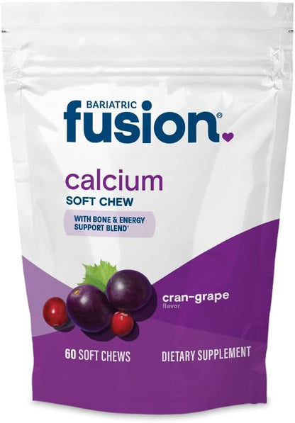 Bariatric Fusion Calcium Citrate & Energy Soft Chew Bariatric Vitamin | Cranberry Grape | Sugar Free | Bariatric Surgery Patients Including Gastric Bypass and Sleeve Gastrectomy | 60 Count