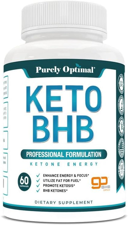 Purely Optimal Keto BHB Exogenous Ketones Supplement - Keto Diet Pills for Ketosis, Energy, Focus, Metabolism - for Women and Men (120 Capsules)