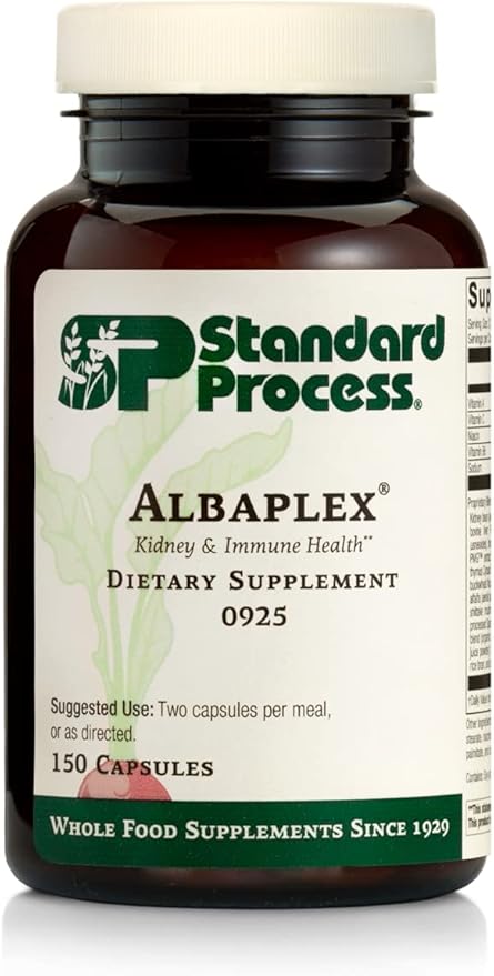 Standard Process Albaplex - Immune Support, Kidney Support, and Liver Support with Vitamin A, Vitamin C, Niacin, Vitamin B6, Oat Flour, Spanish Moss - 150 Capsules