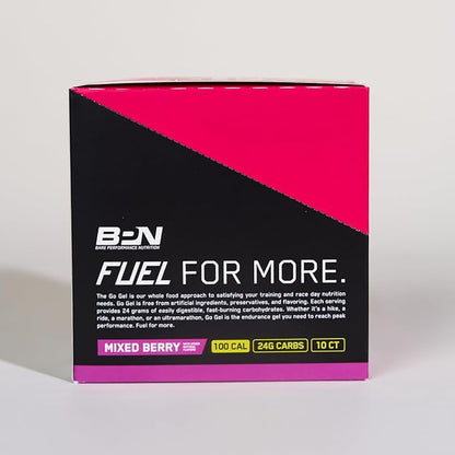BARE PERFORMANCE NUTRITION, BPN Go Gel Endurance Gel, Vegan + Gluten Free Running Gel with 24g of Carbohydrates & 100 Calories per Gel Pack, 10 Single-Serving Gel Packs, Mixed Berry
