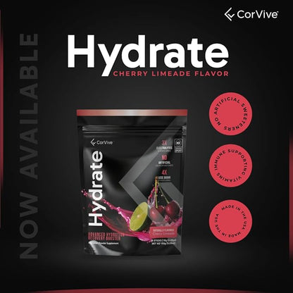 Hydrate Electrolyte Drink Mix | Cherry Limeade Flavor | NSF Certified | Electrolytes, Vitamin C, Magnesium, Zinc, Potassium | Used by Athletes & US Military | Boost Performance | 15 Packs