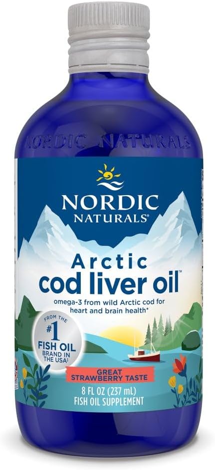 Nordic Naturals Arctic Cod Liver Oil, Strawberry - 8 oz - 1060 mg Total Omega-3s with EPA & DHA - Heart & Brain Health, Healthy Immunity, Overall Wellness - Non-GMO - 48 Servings