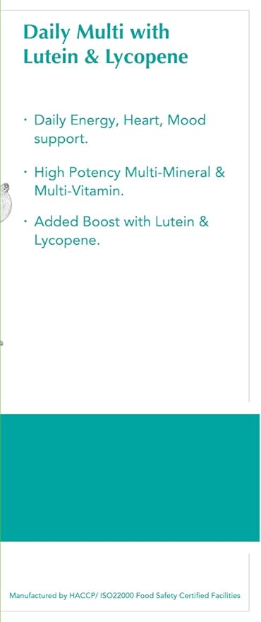 DAIKEN Lutein Multivitamin with Lycopene, Time Released Multivitamin for Women & Men, 27 Full Spectrum Vegan Multivitamin, Mini & Easy to Swallow, 60 Tablets (Pack of 2)