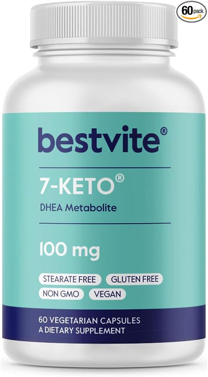 BESTVITE 7-Keto 100mg DHEA (60 Vegetarian Capsules) - No Stearates