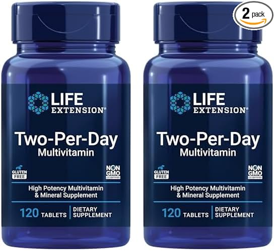Life Extension Two-Per-Day High Potency Multi-Vitamin & Mineral Supplement - Vitamins, Minerals, Plant Extracts, Quercetin, 5-MTHF Folate & More - Gluten-Free - Non-GMO - 120 Tablets (Pack of 2)