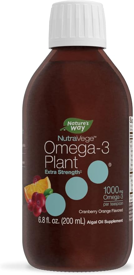 Nature's Way NutraVege Plant Based Omega-3 Extra Strength**, Eye, Heart, and Brain Health*, Cranberry-Orange Flavored Liquid, 6.8 oz