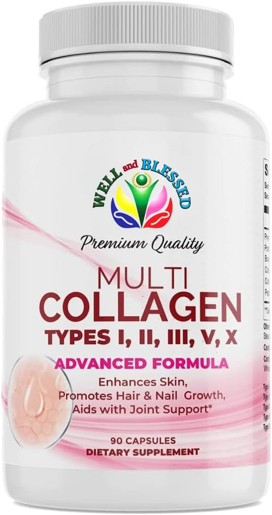 Multi Premium Collagen Supplements for Women with Vitamin C, E -Tighten Skin, Reduce Wrinkles, Strong Nails, Joints & Hair Growth - Anti Aging Skin Care Supplements for Women -90 Capsules