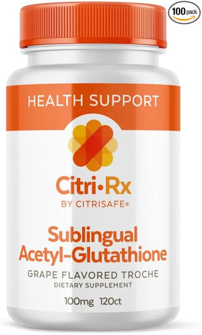 CitriRx Sublingual Acetyl Glutathione 100mg, 120 ct Lozenges - 4 Mos Supply - Grape Flavor - Made in USA