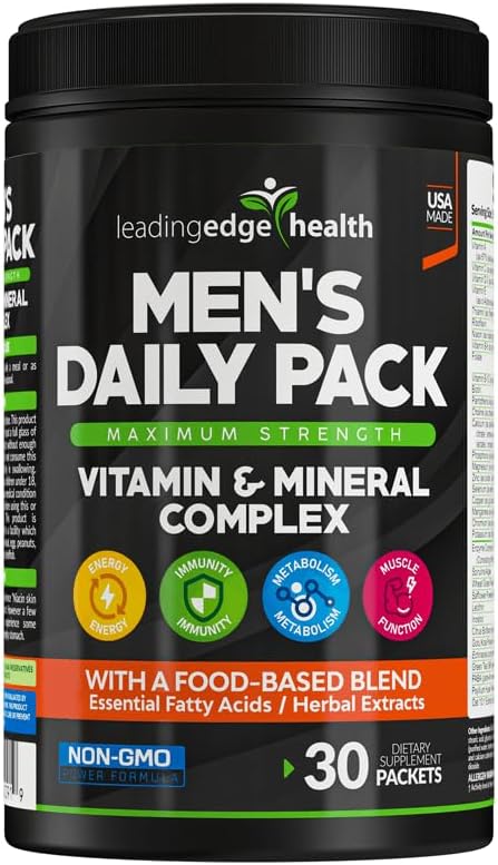 Leading Edge Health Men's Daily Pack Maximum Strength Multivitamins & Multimineral Complex - Completely Premium Quality Vitamins & Minerals for Men