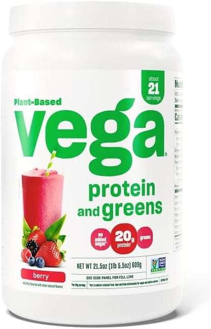 Vega Protein and Greens Protein Powder, Berry - 20g Plant Based Protein Plus Veggies, Vegan, Non GMO, Pea Protein for Women and Men, 1.3 lbs (Packaging May Vary)