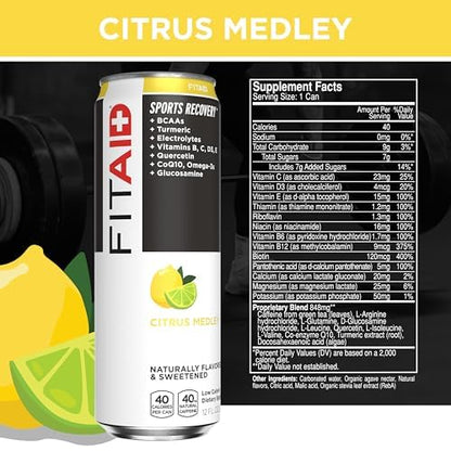 LIFEAID FITAID Workout Recovery Blend, Variety Pack, BCAAs, Glucosamine, Full B Complex, Electrolytes, Omega-3s, 100% Clean, Vegan, Naturally Sweetened & Flavored, 12-oz. cans (Pack of 24)