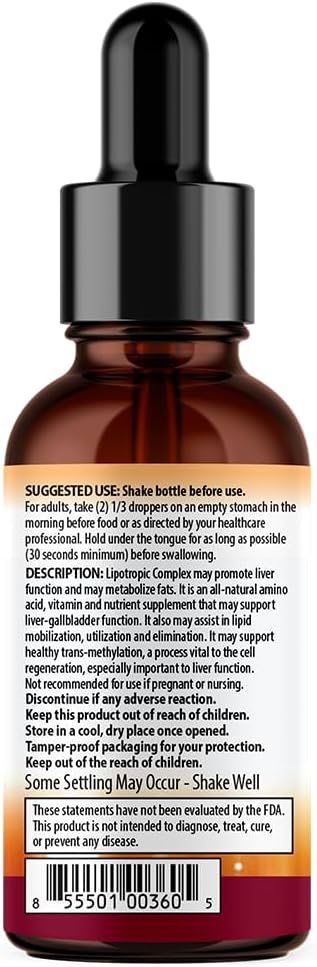 ANUMED - Lipotropic Complex Liquid Drops with Vitamin B12, B6, Folic Acid, Choline, Inositol for Liver Health, Natural Cleanser, Detox + Boosts Natural Energy Levels. Vegan, Non-GMO, Gluten-Free (2oz)