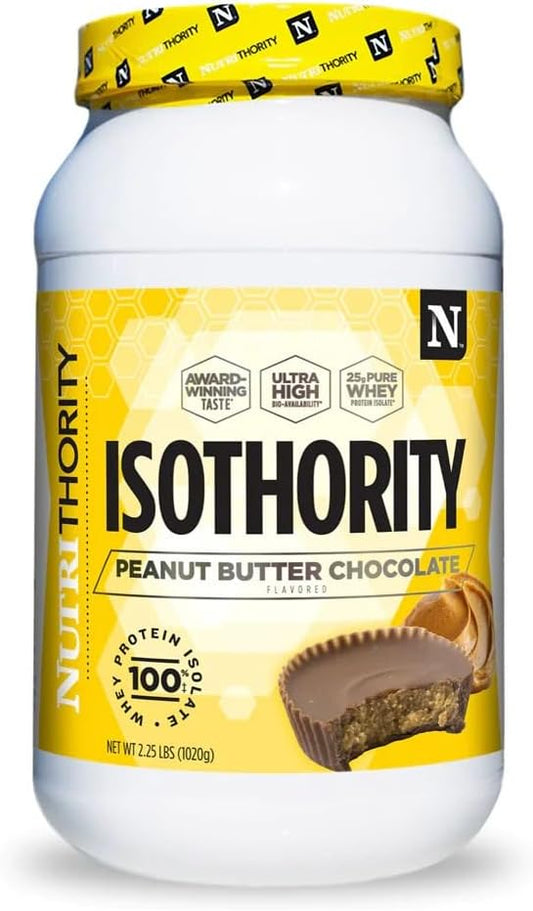 Isothority Whey Protein Isolate, Chocolate Peanut Butter, 2 lb - Ultra Absorbable Branched Chain Amino Acids (BCAA) Powder with 25g Per Serving, Low Carb - Build Muscle & Accelerate Recovery