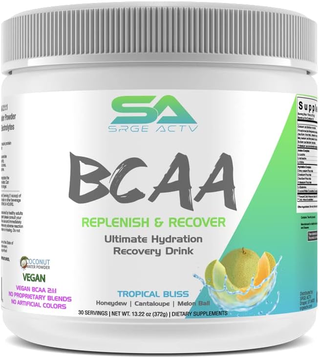 BCAA Powder Plus Glutamine and Electrolyte Powder for Recovery & Hydration - 30 Servings (Tropical Bliss)