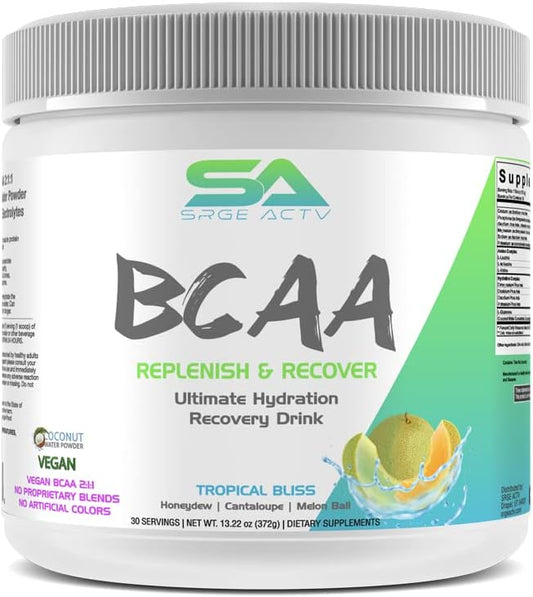 BCAA Powder Plus Glutamine and Electrolyte Powder for Recovery & Hydration - 30 Servings (Tropical Bliss)