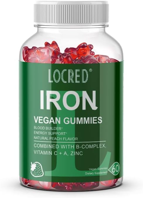 Vegan Iron Gummies,Multivitamin with Iron, Folate,Zinc for Man and Women,Strawberry Flavor (60 Ct)