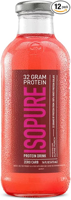 Isopure Zero Carb 32g Protein Ready-to-Drink, Whey Protein Isolate, Alpine Punch, 16 Fl Oz (12 Bottles)