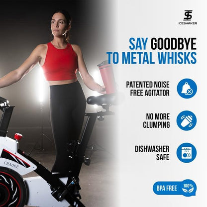 Ice Shaker Insulated Stainless Steel Shaker Bottle | 26oz, Red/Black | Cold for 30+ Hours | Insulated Cup with Twist-on Agitator | Odor-Free Shaker Cup for Protein Shakes, Water, Smoothies, Cocktails