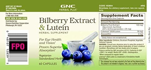 GNC Herbal Plus Bilberry Extract and Lutein | Supports Eye and Vision Health | Twin Pack (2 x 60 Count)