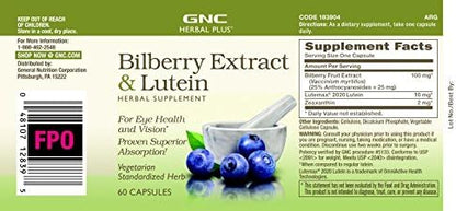 GNC Herbal Plus Bilberry Extract and Lutein | Supports Eye and Vision Health | Twin Pack (2 x 60 Count)
