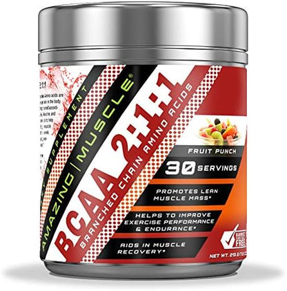 BCAA 2:1:1 Branched Chain Amino Acids Supplement | 6,000 Mg Per Serving | Fruit Punch Flavor | 30 Servings