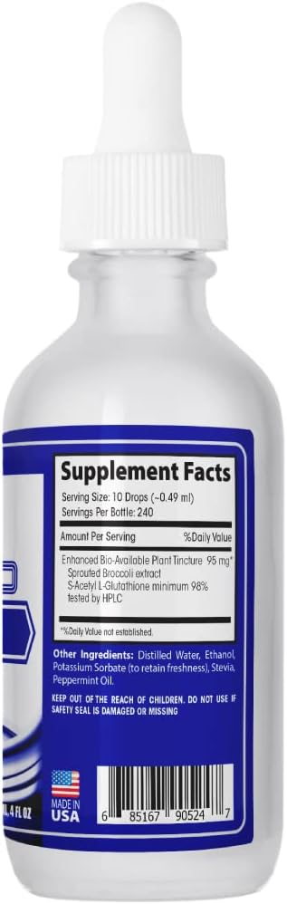 S-Acetyl L-Glutathione 95 mg, 4 Oz Liquid, 240 Servings, Made in USA, Quick Absorption, Quality Potent Ingredients, Non-GMO, GMP Certified, Cruelty-Free Products