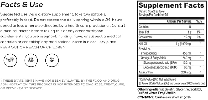 ONNIT Antarctic Krill Oil - 1000mg Per Serving - No Fishy Smell or Taste - Packed with Omega-3s, EPA, DHA, Astaxanthin & Phospholipids - Supports Healthy Joints, Brain, Heart, and Blood Pressure