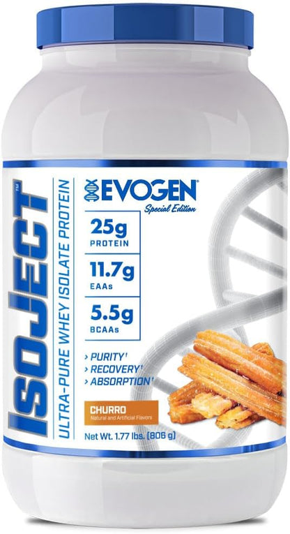 Evogen Isoject - Whey Protein Isolate | Ultra-Pure Whey Protein Powder with Ignitor Enzymes, BCAAs, and EAAs | Enhanced Absorption & Recovery | Churro | 26 Servings