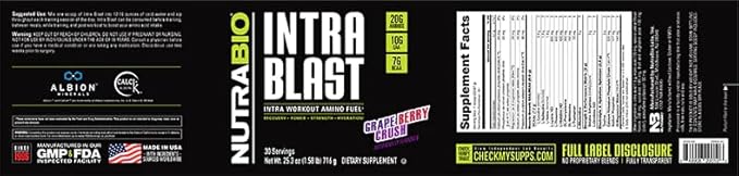 NutraBio Intra Blast BCAA EAA Electrolyte and Hydration Powder - Amino Acid Supplement, EAA/BCAA Powder - Non-GMO and Gluten Free - Grape Berry Crush- 30 Servings