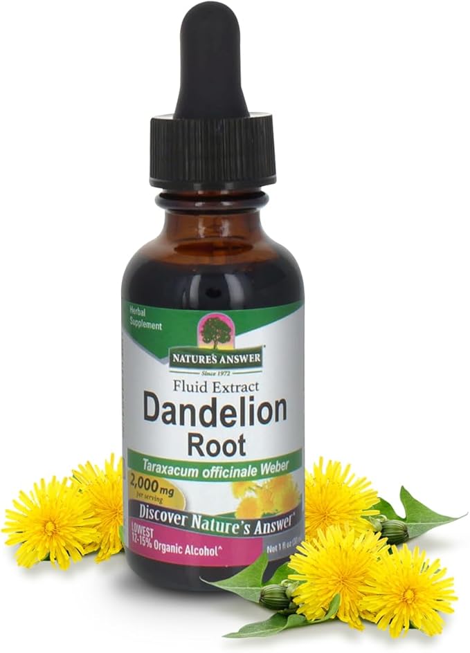 Nature's Answer Dandelion Root with Low Organic Alcohol 2000mg 1oz Extract | Supports Liver Function | Gluten-Free, Kosher, Non-GMO | Single Count
