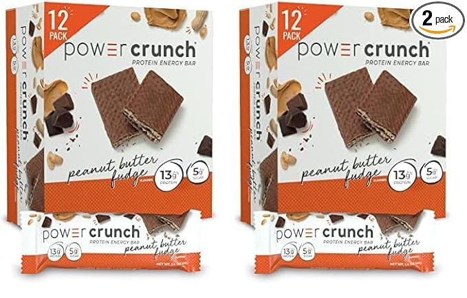 Power Crunch Protein Wafer Bars, High Protein Snacks with Delicious Taste, Peanut Butter Fudge, 1.4 Ounce (12 Count) (Pack of 2)