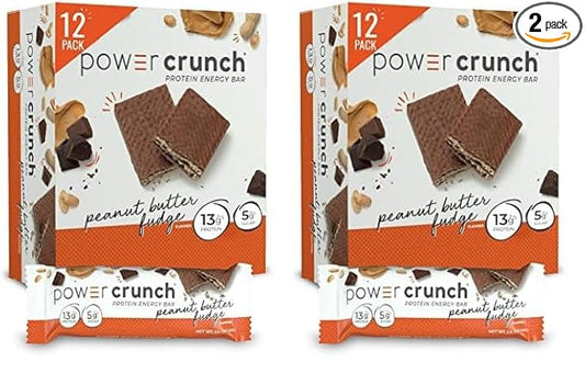 Power Crunch Protein Wafer Bars, High Protein Snacks with Delicious Taste, Peanut Butter Fudge, 1.4 Ounce (12 Count) (Pack of 2)