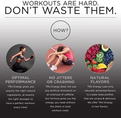 TRU Supplements Energy, Pre Workout Training Formula, Vegan Friendly, No Jitters, Improve Workout Performance, Naturally Extracted Flavors, 20 Servings (Blue Raspberry)