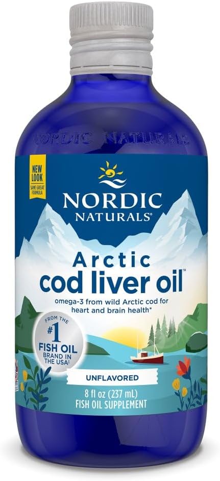Nordic Naturals Arctic Cod Liver Oil, Unflavored - 8 oz - 1060 mg Total Omega-3s with EPA & DHA - Heart & Brain Health, Healthy Immunity, Overall Wellness - Non-GMO - 48 Servings