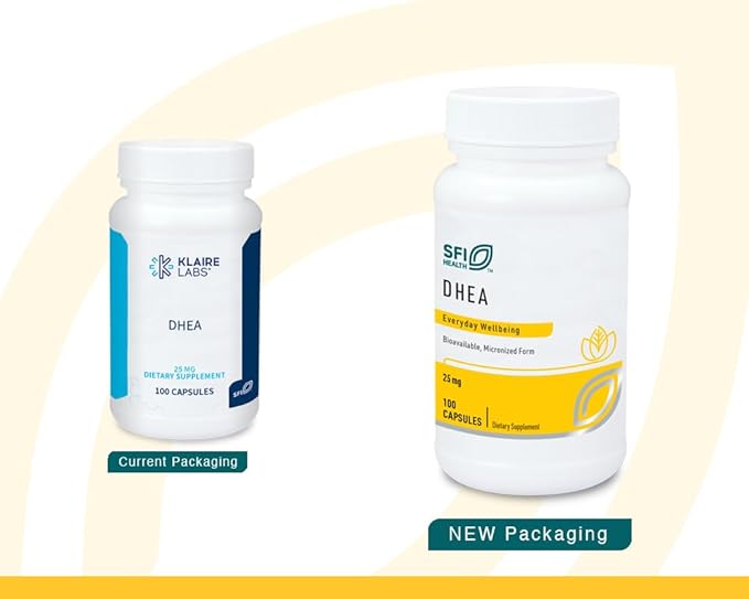 Klaire Labs DHEA 25mg - Dehydroepiandrosterone Derived from Wild Yam - Micronized for Superior Absorption - Soy-Free, Hypoallergenic Supplement for Men & Women (100 Capsules)